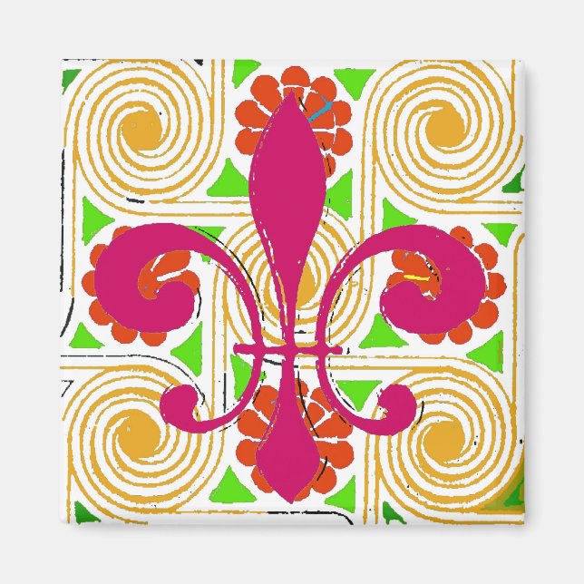 Red Flowers Abstract, Red Fleur De Lis Magnet (Front)