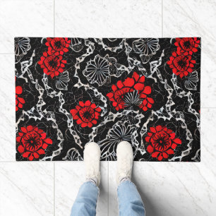 Red Flowers and Black Lace Seamless Pattern Doormat