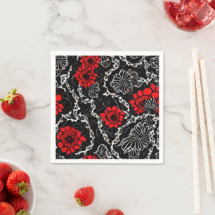 Red Flowers and Black Lace Seamless Pattern Napkins