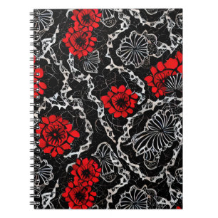 Red Flowers and Black Lace Seamless Pattern Notebook