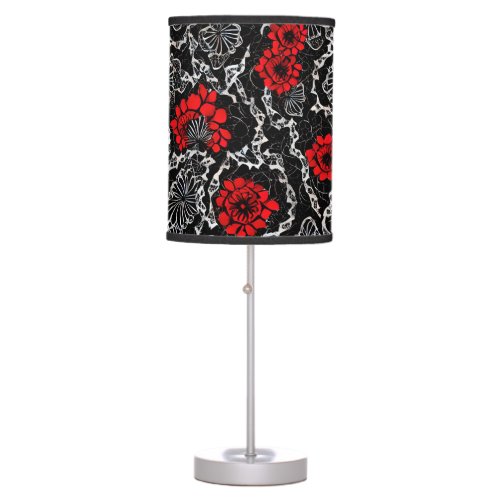 Red Flowers and Black Lace Seamless Pattern Table Lamp