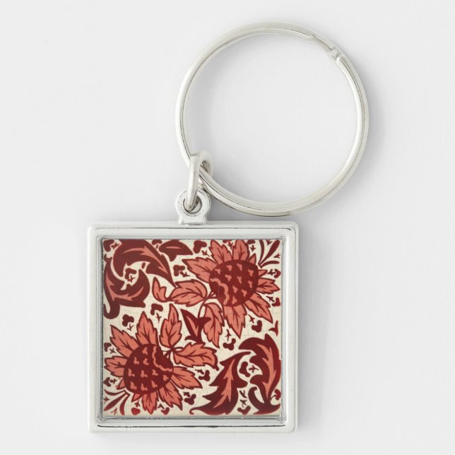 Red Flowers and Fruit Antique Pattern Keychain (Front)