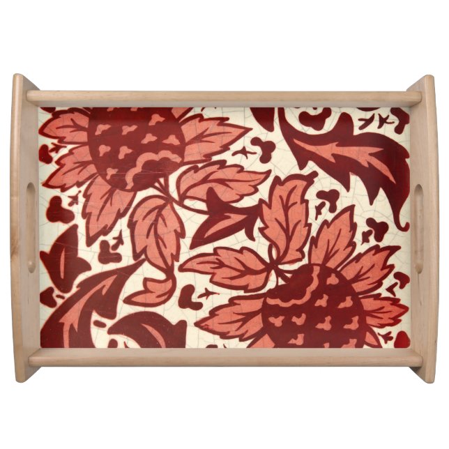 Red Flowers and Fruit Antique Pattern Serving Tray (Front)