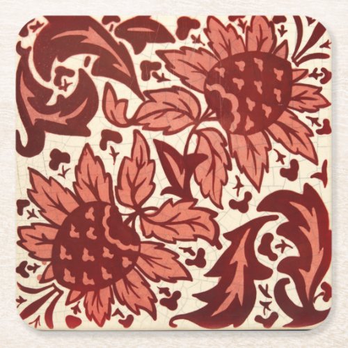 Red Flowers and Fruit Antique Pattern Square Paper Coaster