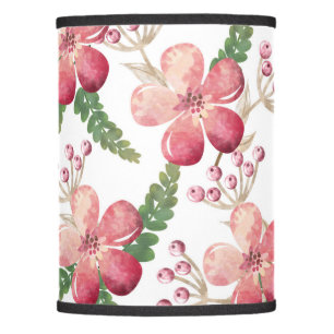 Red Flowers and Red Berries with Green Leaves Lamp Shade