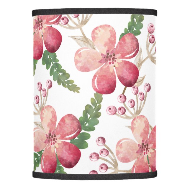 Red Flowers and Red Berries with Green Leaves Lamp Shade (Front)