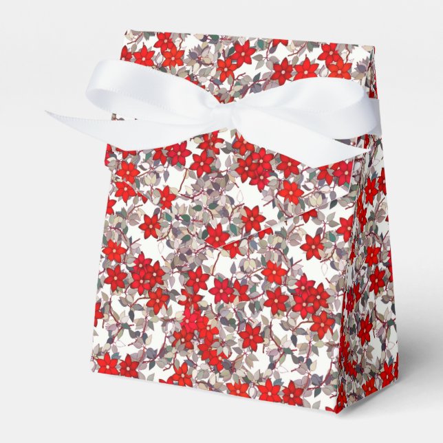 Red flowers and silver gray leaves favor boxes (Front Side)