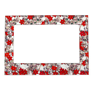 Red flowers and silver gray leaves magnetic frame
