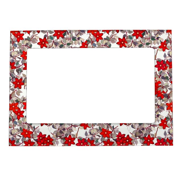 Red flowers and silver gray leaves magnetic frame (Front)
