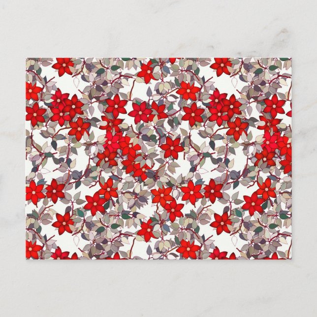 Red flowers and silver gray leaves postcard (Front)