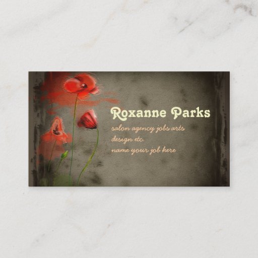 Customizable red flowers art business card