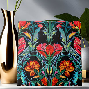Red Flowers Art Deco Art Nouveau Ceramic Tile