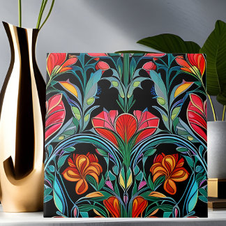 Red Flowers Art Deco Art Nouveau Ceramic Tile