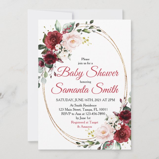 Red Flowers Baby Shower Invitation (Front)