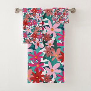 RED FLOWERS BATH TOWEL SET