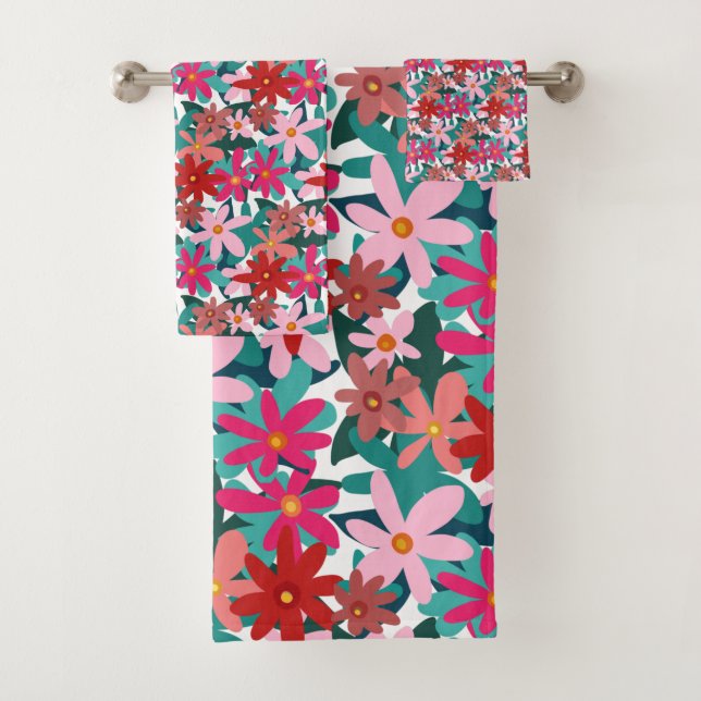 RED FLOWERS BATH TOWEL SET (Insitu)