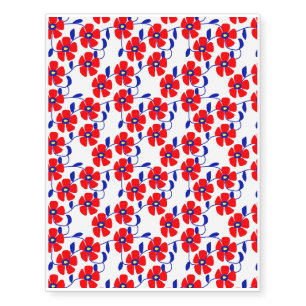 Red Flowers Blue Vines Temporary Tattoos