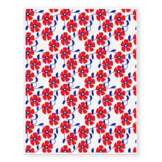 Red Flowers Blue Vines Temporary Tattoos