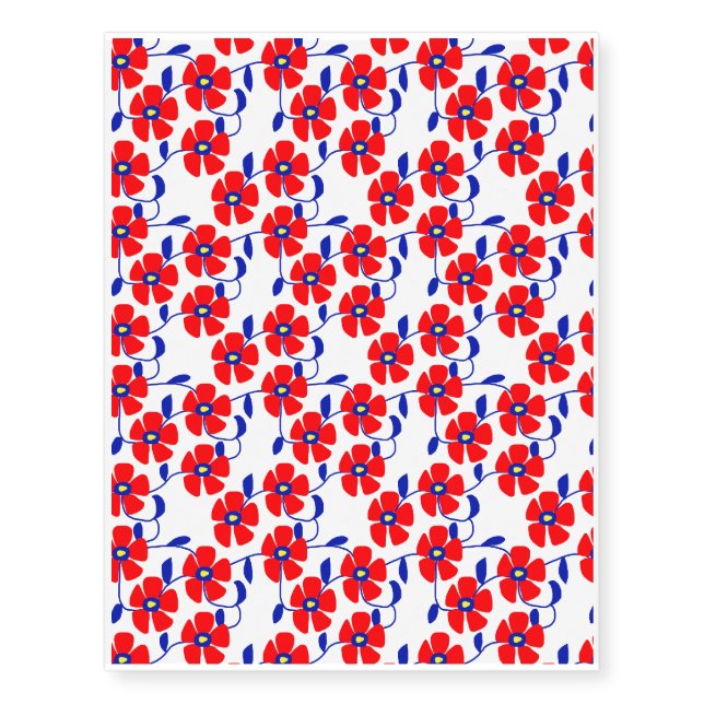 Red Flowers Blue Vines Temporary Tattoos (Front)