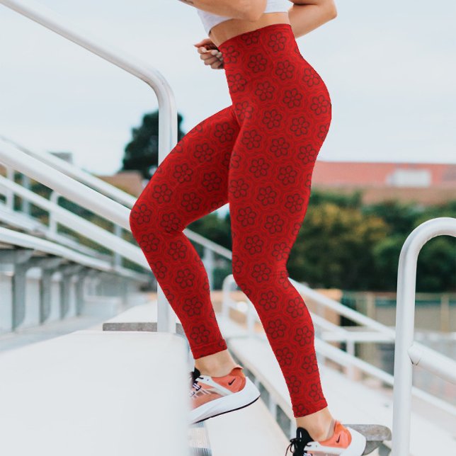Red Flowers Bold Elegant Pattern Floral Hype Leggings (Creator Uploaded)