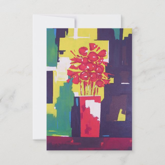 Red Flowers Bouquet Painting - Red Vase - Modern Invitation (Front)