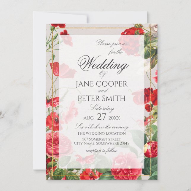 Red flowers bouquet Wedding Invitation (Front)