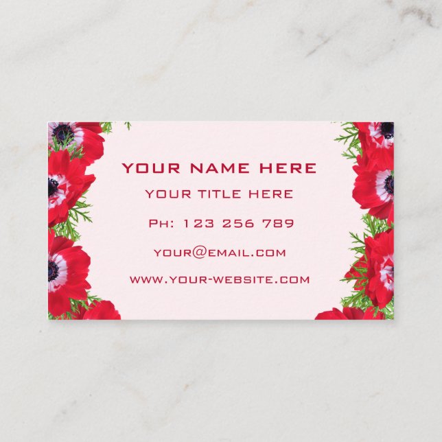 Red Flowers Business Card Template Your Own Design (Back)
