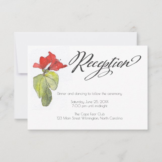 Red Flowers Calligraphy Script Wedding Reception Invitation (Front)