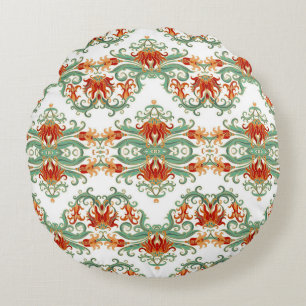 Red Flowers Chinese Style Ornamental Round Pillow