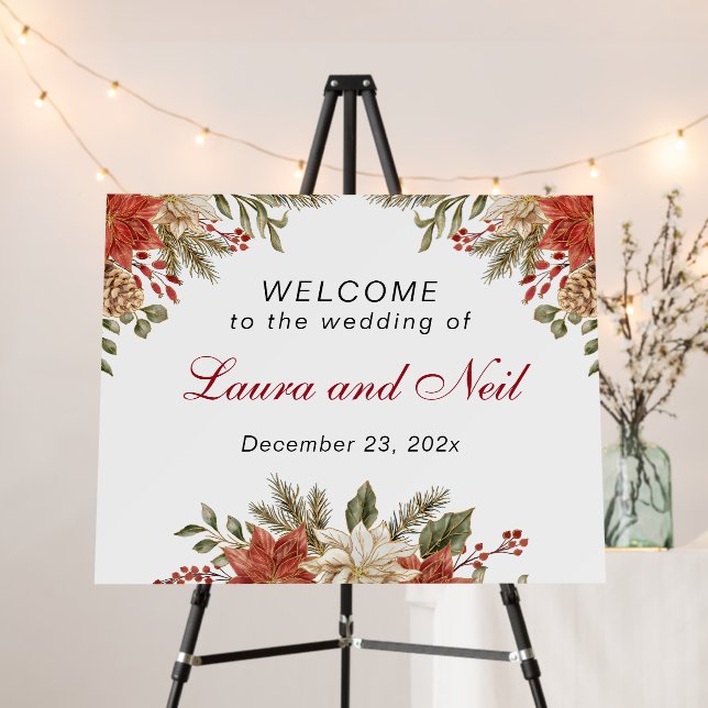 Red Flowers Chrismas Winter Wedding Welcome  Foam Board (In Situ (Stand))