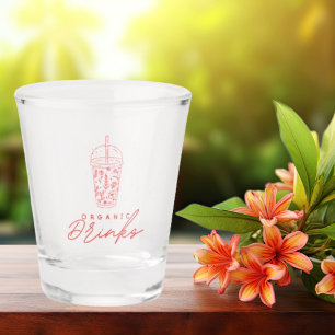 Red Flowers Color With Inscription Organic Drinks Shot Glass
