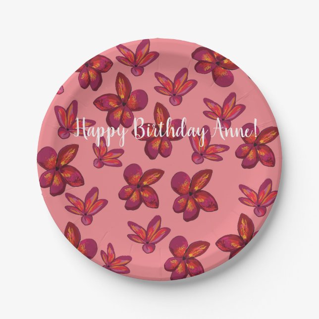 Red Flowers Custom Text Paper Plates (Front)