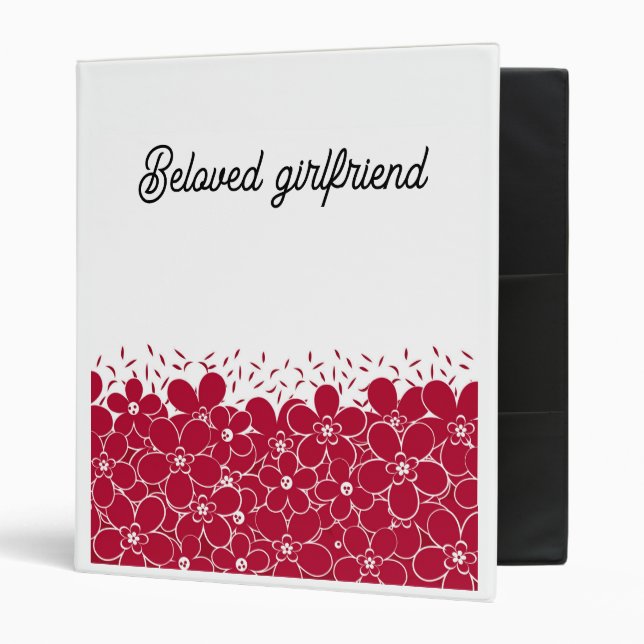 Red flowers daisies on white background  3 ring binder (Front/Inside)