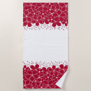 Red flowers daisies on white background beach towel