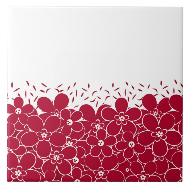 Red flowers daisies on white background ceramic tile (Front)
