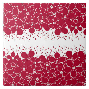 Red flowers daisies on white background  ceramic tile