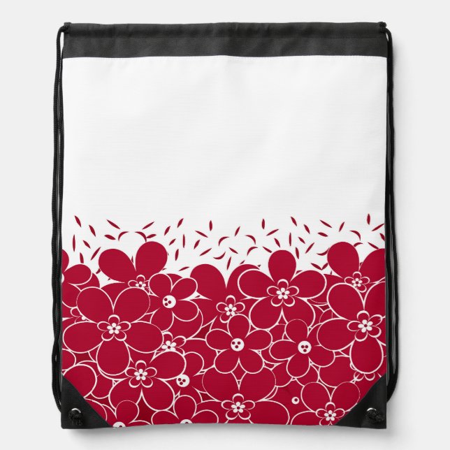 Red flowers daisies on white background drawstring bag (Front)