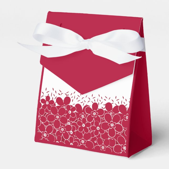 Red flowers daisies on white background favor boxes (Front Side)