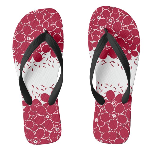 Red flowers daisies on white background    flip flops (Footbed)