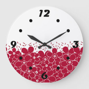 Red flowers daisies on white background large clock