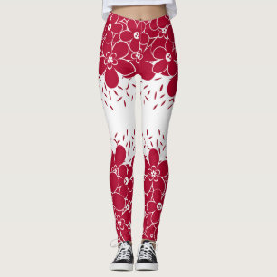 Red flowers daisies on white background   leggings