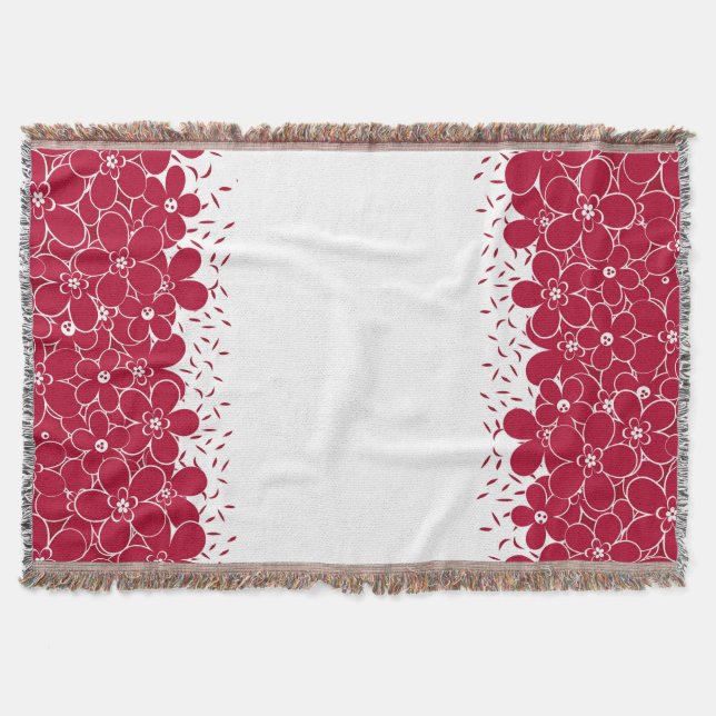 Red flowers daisies on white background  throw blanket (Front)