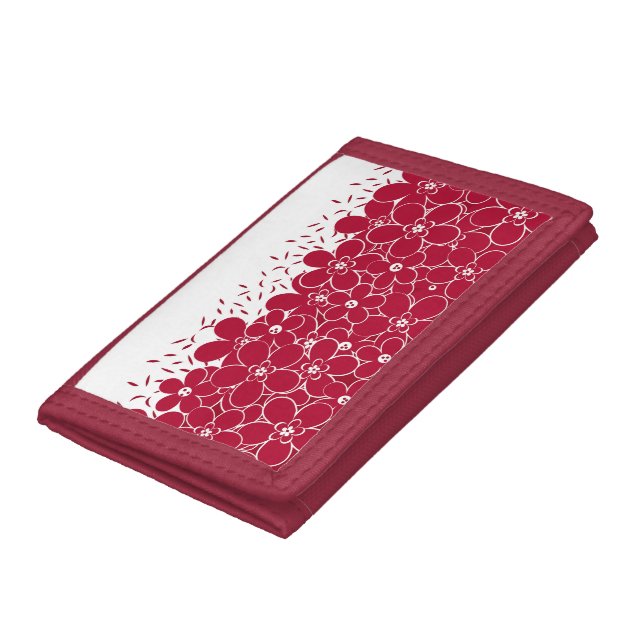 Red flowers daisies on white background trifold wallet (Bottom)