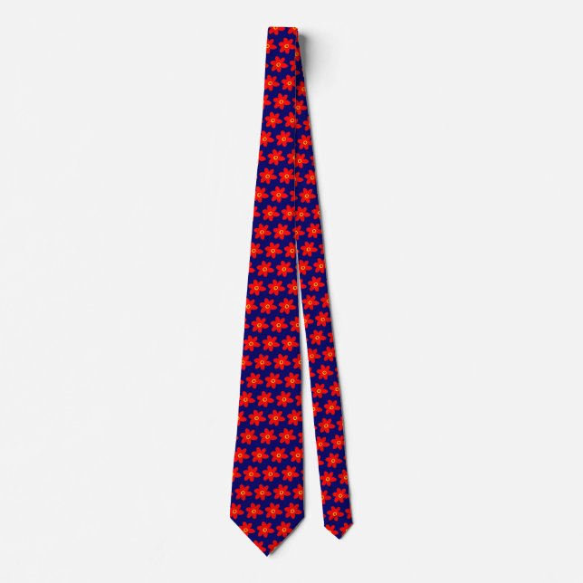 Red Flowers - Dark Blue Neck Tie (Front)