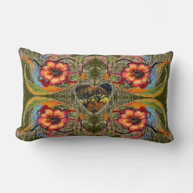 Red Flowers, Dark Heart Victorian fantasy Lumbar Pillow (Front)