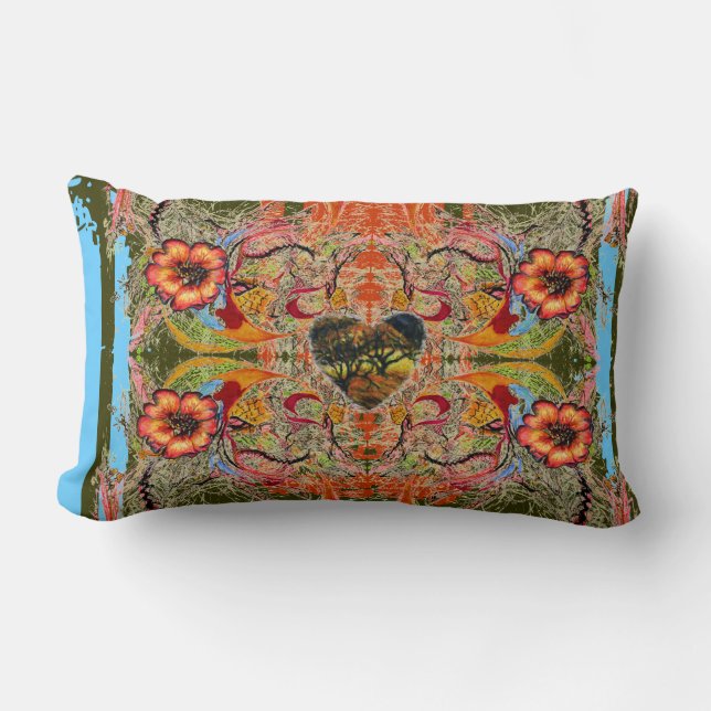 Red Flowers, Dark Heart Victorian fantasy Lumbar Pillow (Front)