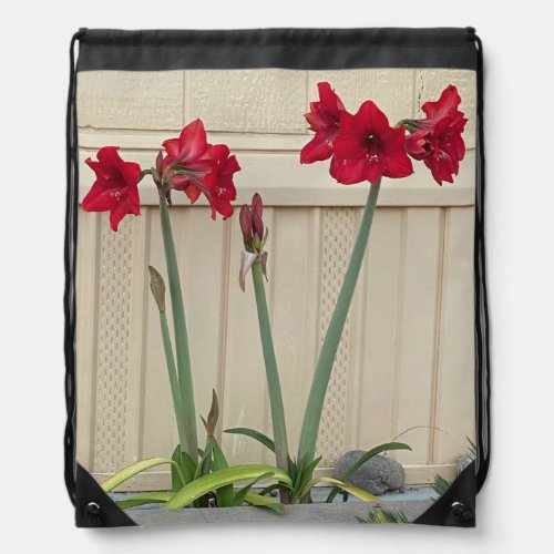 Red Flowers Drawstring Bag