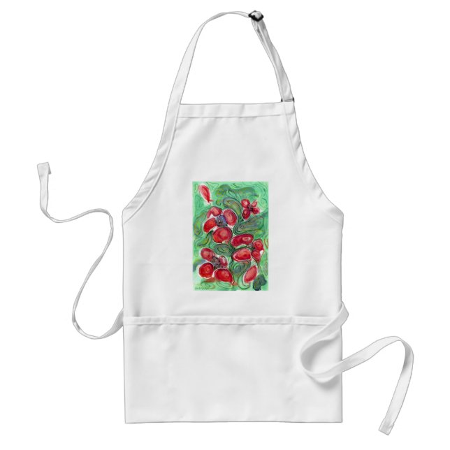 Red Flowers Fantasy Adult Apron (Front)