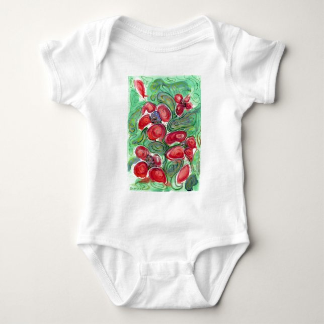 Red Flowers Fantasy Baby Bodysuit (Front)
