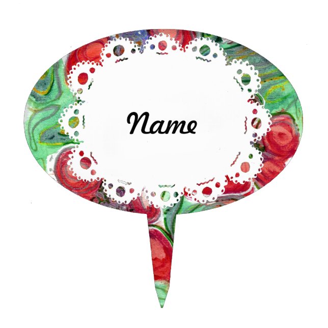 Red Flowers Fantasy Cake Topper (Front)